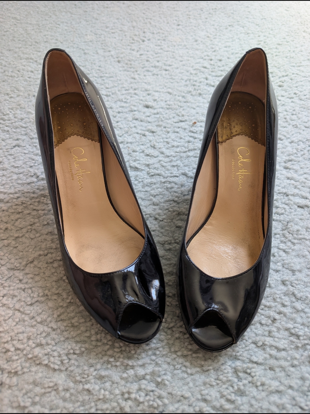 Black Patent Peep-Toe Pumps - Cole Haan. Nike Air Comfort Technology